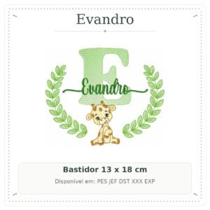 Matriz de Bordado Nome Evandro com Girafinha Safari 13x18