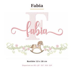 Matriz de Bordado Nome Fabia Cavalinhos 13x18