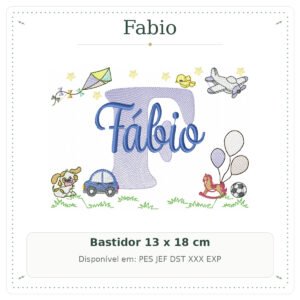 Matriz de Bordado Nome Fabio Cavalinhos com Pipa 13x18