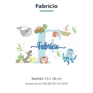 Matriz de Bordado Nome Fabrício Fundo do Mar 13x18