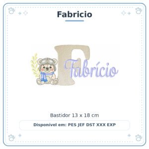 Matriz de Bordado Nome Fabricio Ursinho Menino Baby Sobreposto 13x18