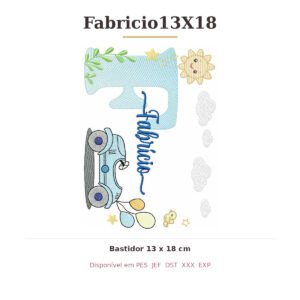 Matriz de Bordado Nome Fabricio Carrinhos 13x18