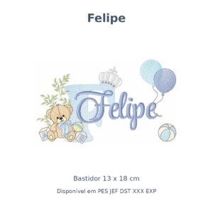 Matriz Nome Felipe Ursinho Com Balão e Coroa