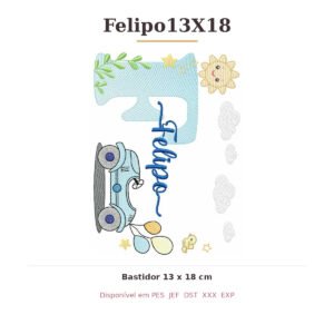 Matriz de Bordado Nome Felipo Carrinhos 13x18