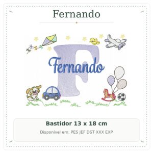 Matriz de Bordado Nome Fernando Cavalinhos com Pipa 13x18