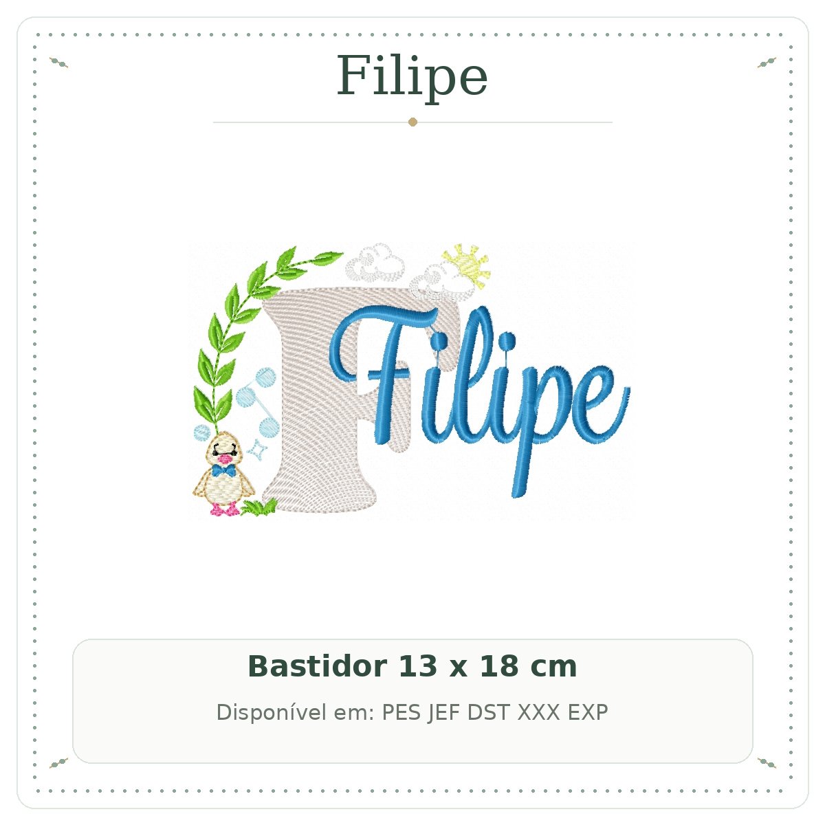 Matriz de Bordado Nome Filipe Patinho Baby 13x18