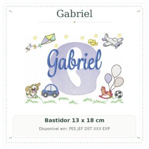 Matriz de Bordado Nome Gabriel Cavalinhos com Pipa 13x18