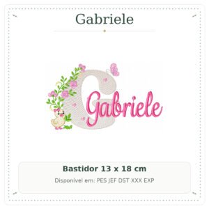 Matriz de Bordado Nome Gabriele Patinha com Borboleta 13x18