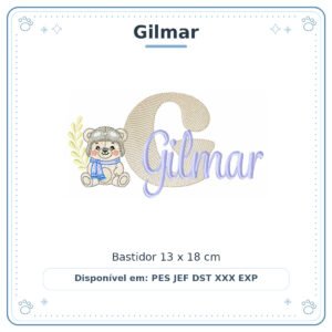 Matriz de Bordado Nome Gilmar Ursinho Menino Baby Sobreposto 13x18