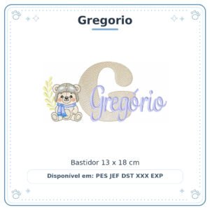 Matriz de Bordado Nome Gregorio Ursinho Menino Baby Sobreposto 13x18