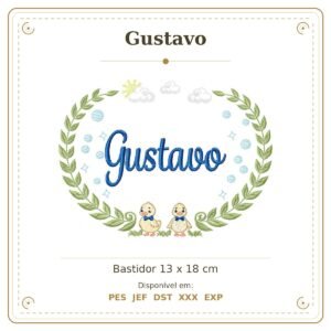 Matriz de Bordado Nome Gustavo Patinhos Meninos 13x18