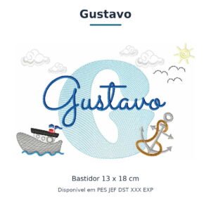 Matriz de Bordado Nome Gustavo Marinheiro 13x18