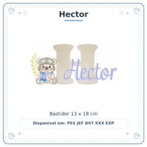 Matriz de Bordado Nome Hector Ursinho Menino Baby Sobreposto 13x18