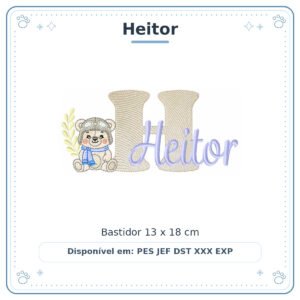 Matriz de Bordado Nome Heitor Ursinho Menino Baby Sobreposto 13x18