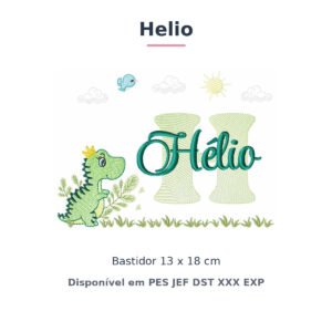 Matriz de Bordado Nome Helio Dino e Dinossauro 13x18