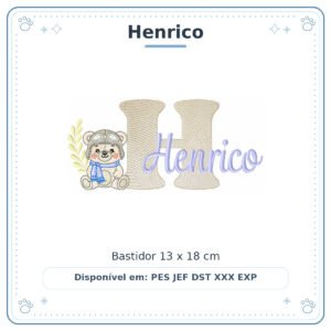 Matriz de Bordado Nome Henrico Ursinho Menino Baby Sobreposto 13x18