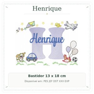Matriz de Bordado Nome Henrique Cavalinhos com Pipa 13x18