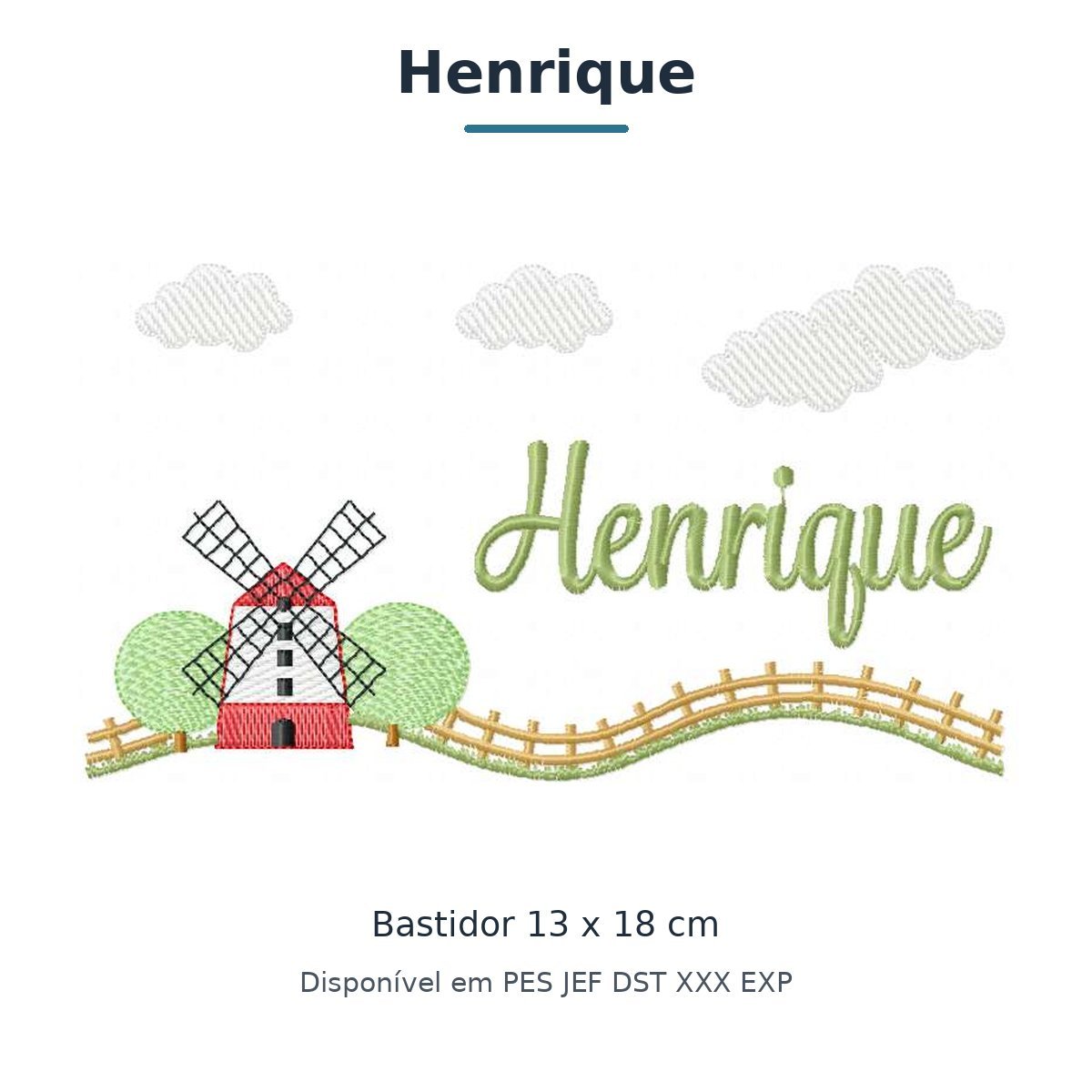 Matriz de Bordado Nome Henrique Fazendinha 13x18
