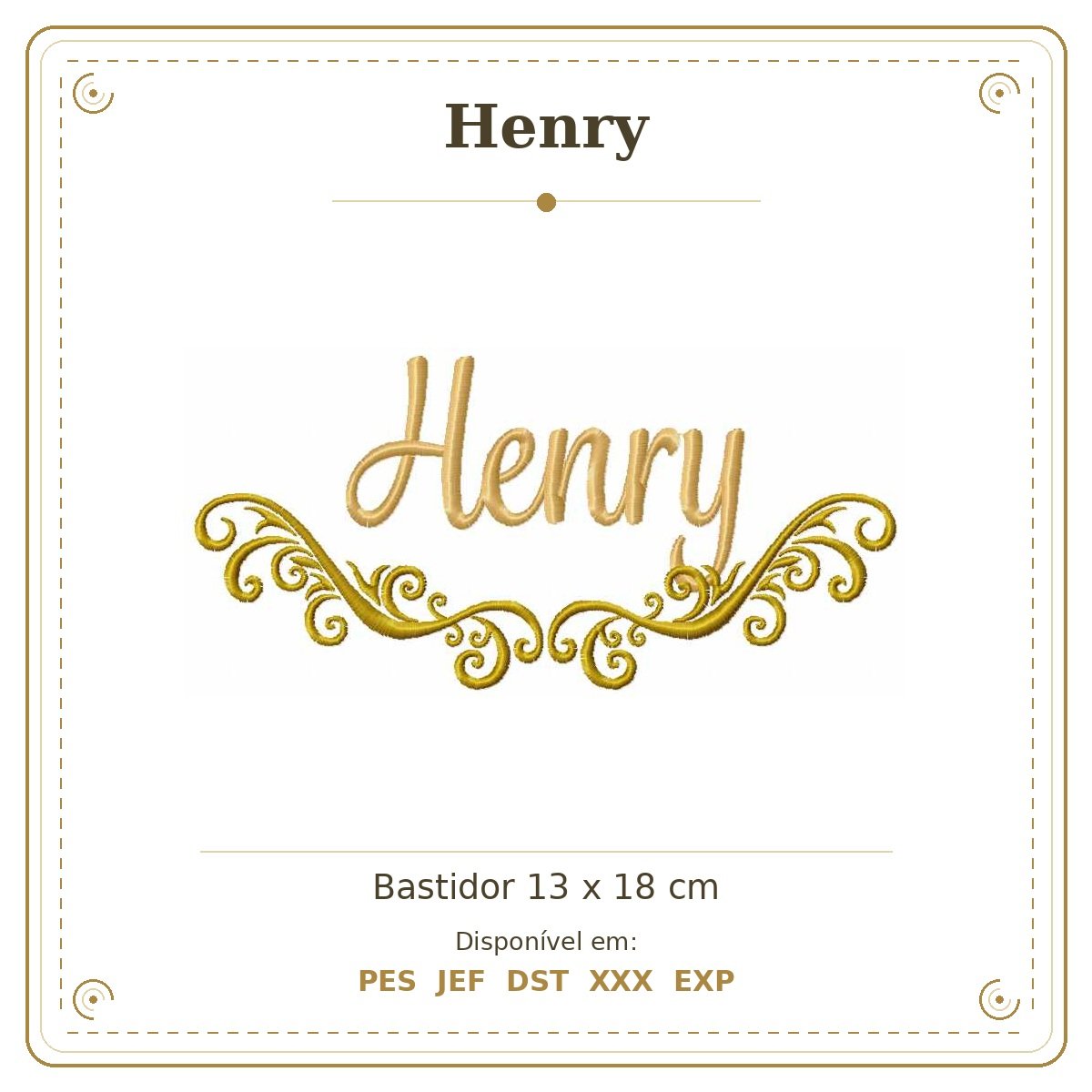 Matriz de Bordado Nome Henry Arabesco 13x18