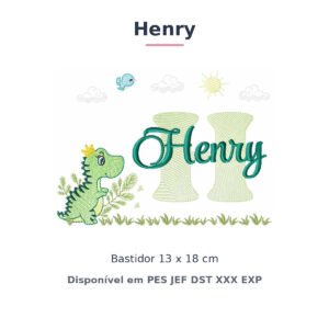 Matriz de Bordado Nome Henry Dino e Dinossauro 13x18