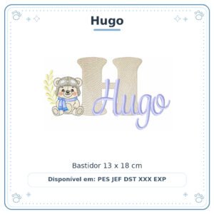 Matriz de Bordado Nome Hugo Ursinho Menino Baby Sobreposto 13x18