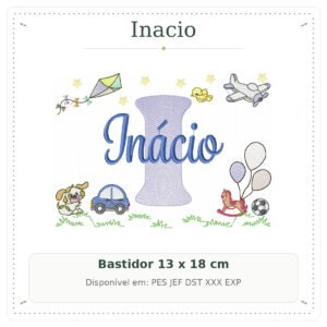 Matriz de Bordado Nome Inacio Cavalinhos com Pipa 13x18