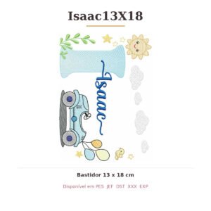 Matriz de Bordado Nome Isaac Carrinhos 13x18