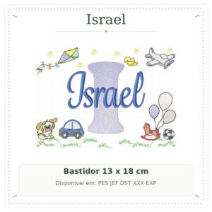 Matriz de Bordado Nome Israel Cavalinhos com Pipa 13x18