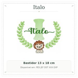 Matriz de Bordado Nome Italo com Leão Safari 13x18