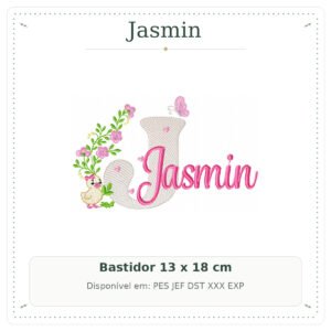Matriz de Bordado Nome Jasmin Patinha com Borboleta 13x18