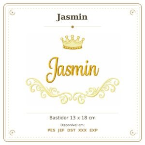 Matriz de Bordado Nome Jasmin Arabesco com Coroa 13x18