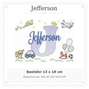 Matriz de Bordado Nome Jefferson Cavalinhos com Pipa 13x18