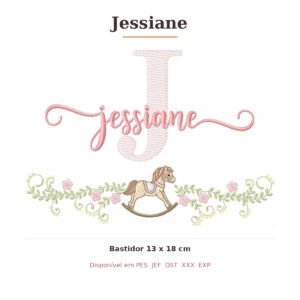 Matriz de Bordado Nome Jessiane Cavalinhos 13x18