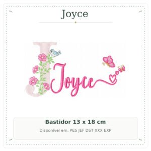 Matriz de Bordado Nome Joyce Floral com Borboletas no Jardim 13x18