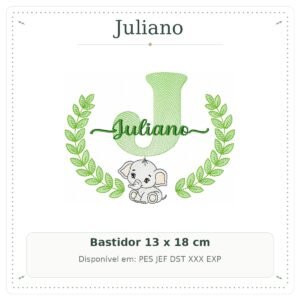 Matriz de Bordado Nome Juliano com Elefantinho Safari 13x18