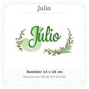 Matriz de Bordado Nome Julio Folhas e Ramos Sobreposto 13x18