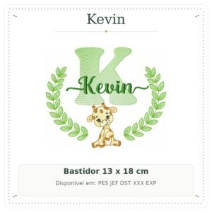Matriz de Bordado Nome Kevin com Girafinha Safari 13x18