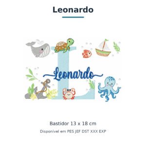 Matriz de Bordado Nome Leonardo Fundo do Mar 13x18