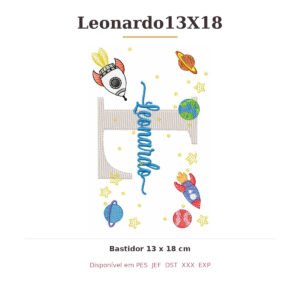 Matriz de Bordado Nome Leonardo Astronauta 13x18