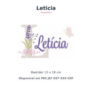 Matriz de Bordado Nome Leticia Lavanda 13x18