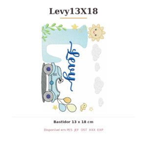 Matriz de Bordado Nome Levy Carrinhos 13x18