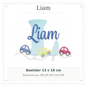 Matriz de Bordado Nome Liam Carrinho e Carros 13x18