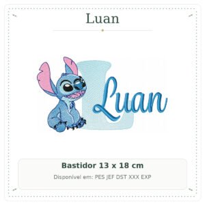 Matriz de Bordado Nome Luan Stitch Sobreposto 13x18