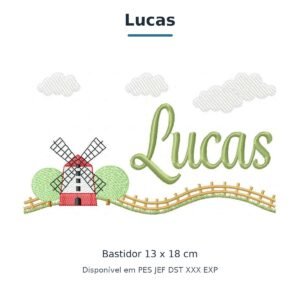 Matriz de Bordado Nome Lucas Fazendinha 13x18