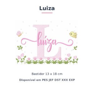 Matriz de Bordado Nome Luiza Jardim Flores e Pássaros 13x18