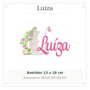 Matriz de Bordado Nome Luiza Patinha com Borboleta 13x18