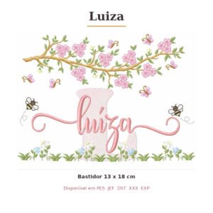 Matriz de Bordado Nome Luiza Jardim e Abelhas 13x18