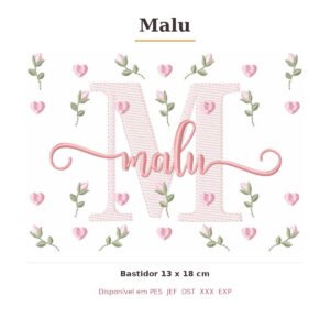 Matriz de Bordado Nome Malu Tulipas 13x18