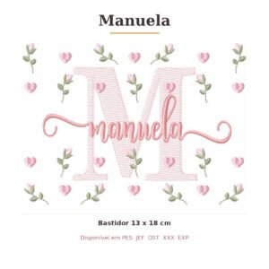 Matriz de Bordado Nome Manuela Tulipas 13x18