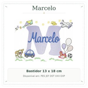 Matriz de Bordado Nome Marcelo Cavalinhos com Pipa 13x18